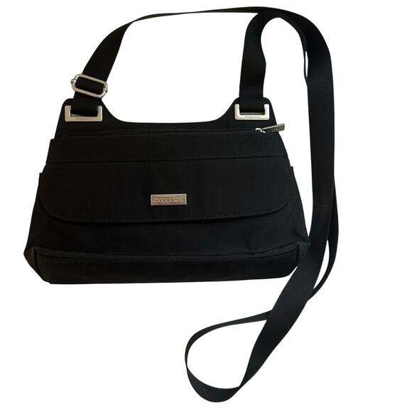 Baggallini Crossbody Bag Mini Nylon Silver Blue Interior Lightweight Hands Free - Picture 1 of 12